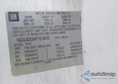 2015 Chevrolet Colorado Z71 из США, поврежденный, VIN 1GCGSCE34F1210875